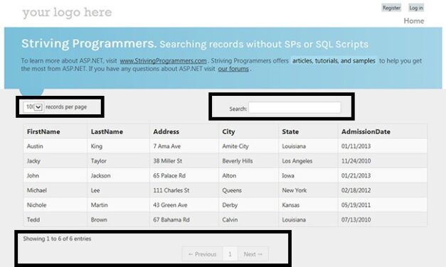How to search records in a gridview without using stored procedures or SQL scripts